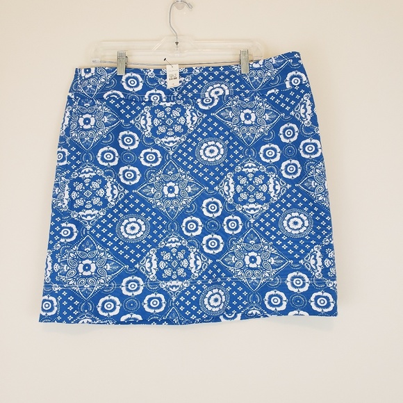 Talbots Blue White Print Skirt Canvas Stretch 10 - Picture 2 of 5